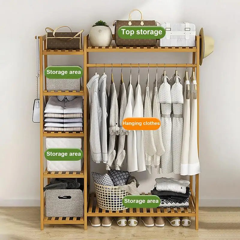 Wooden Multifunctional Clothes Rack – Trapezoid Design Multi-Layer Storage Hanger