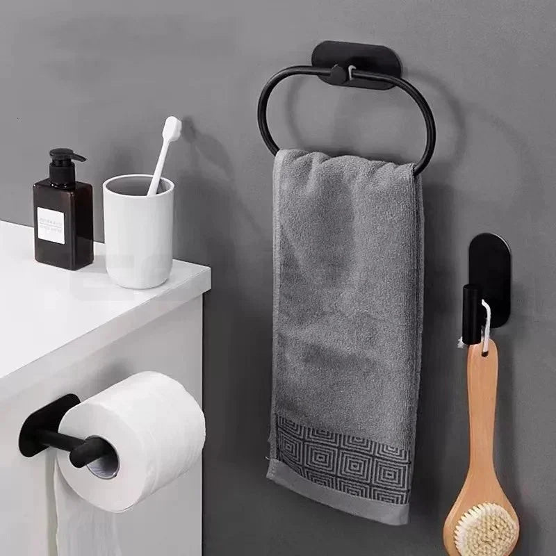 Black Stainless Steel Towel Rack – No-Drill Bathroom & Kitchen Organizer