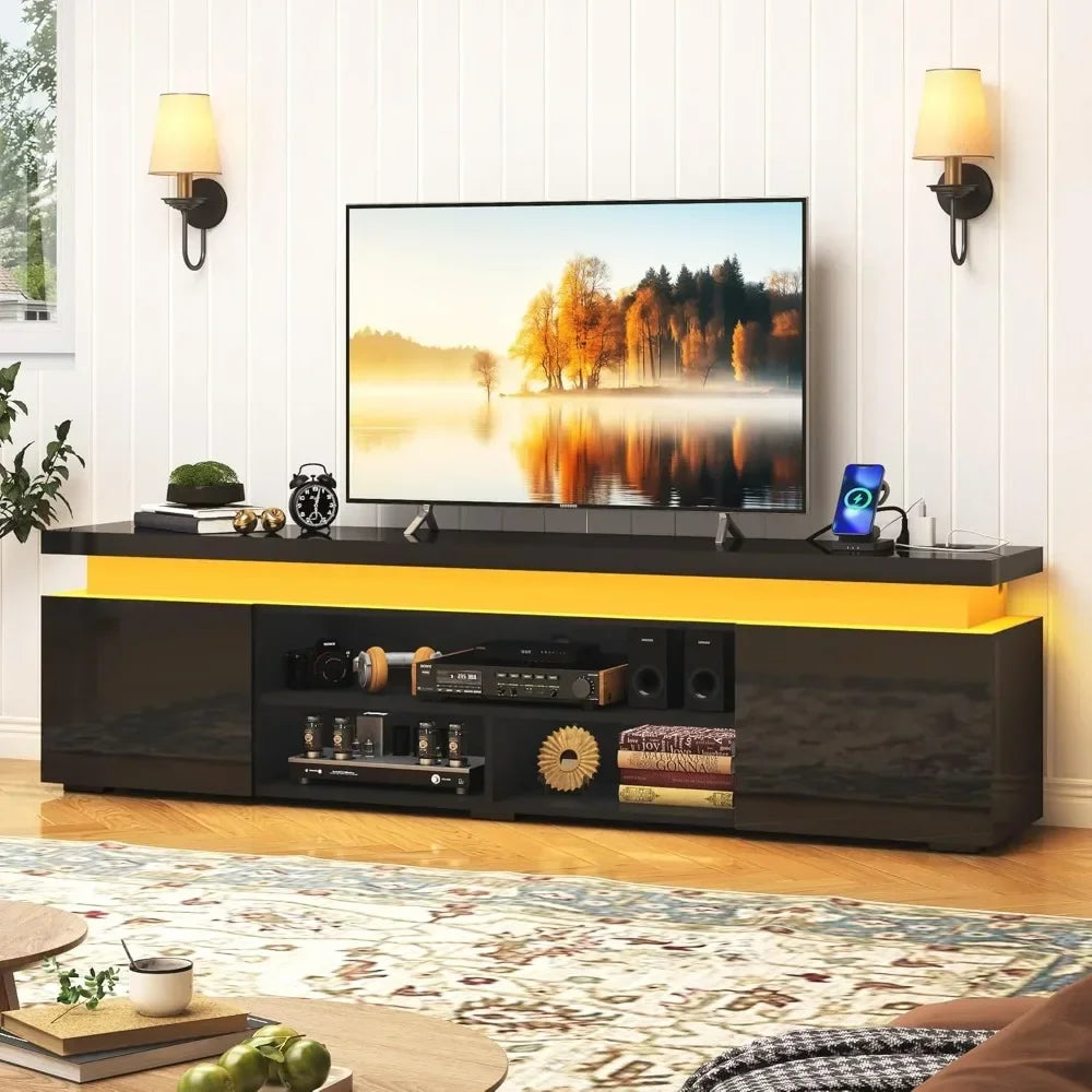 LED TV Stand for 75" TV – Modern Console with Power Outlet & Storage