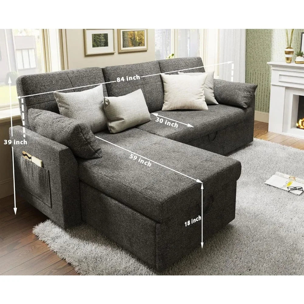 VanAcc Sleeper Sofa – 2-in-1 Pull Out Couch Bed with Storage Chaise for Living Room