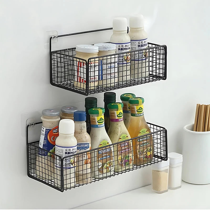 Wall Mount Storage Rack – Non-Perforated Kitchen Spice & Dish Rack