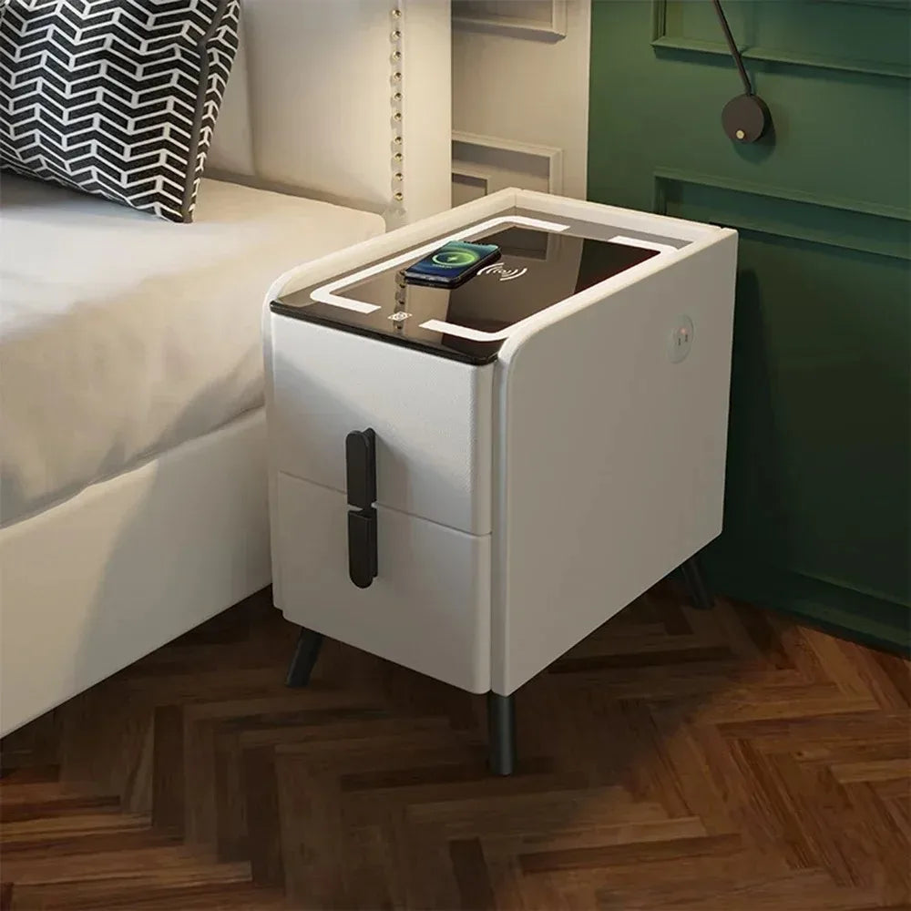 Smart Bedside Table – Narrow LED Nightstand with Wireless USB Charging