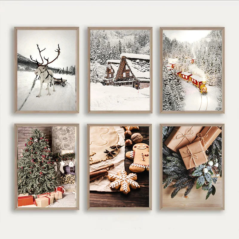 Winter Snowy Forest Moose Christmas Wall Art – Nordic Holiday Canvas Print