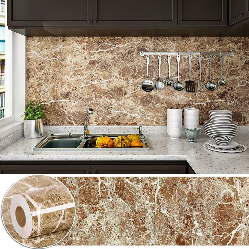 80cm Marble Self-Adhesive Wallpaper – Waterproof Vinyl for Kitchen & Home Decor